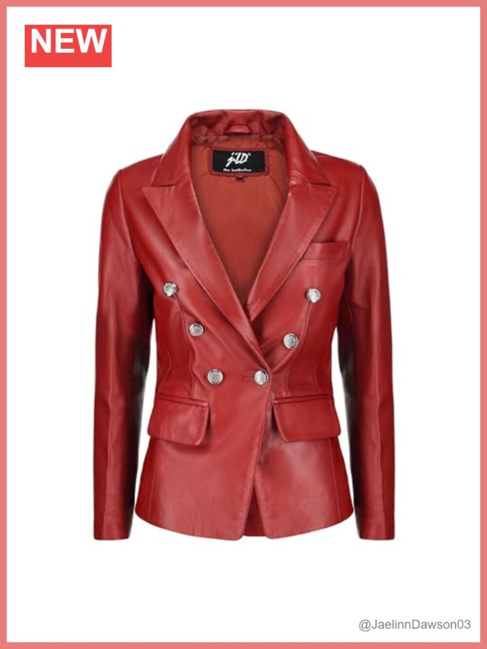 Jild Lambskin Leather Blazer Womens Fancy Buttons Double Breasted Coat